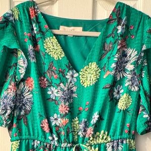 Loft Green Floral Midi Dress